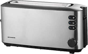 SEVERIN Automatik-Langschlitztoaster, Automatik-Toaster mit Brötchenaufsatz, Edelstahl Toaster zum Toasten, Auftauen und Erwärmen, 1.000 W, Edelstahl-gebürstet/schwarz, AT 2515 im Sale